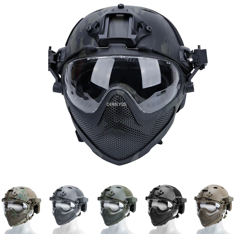 

Tactical Full Covered Helmet with Removable Mask Paintball Protective Equipment Cs Game Shooting Combat Training Helmets