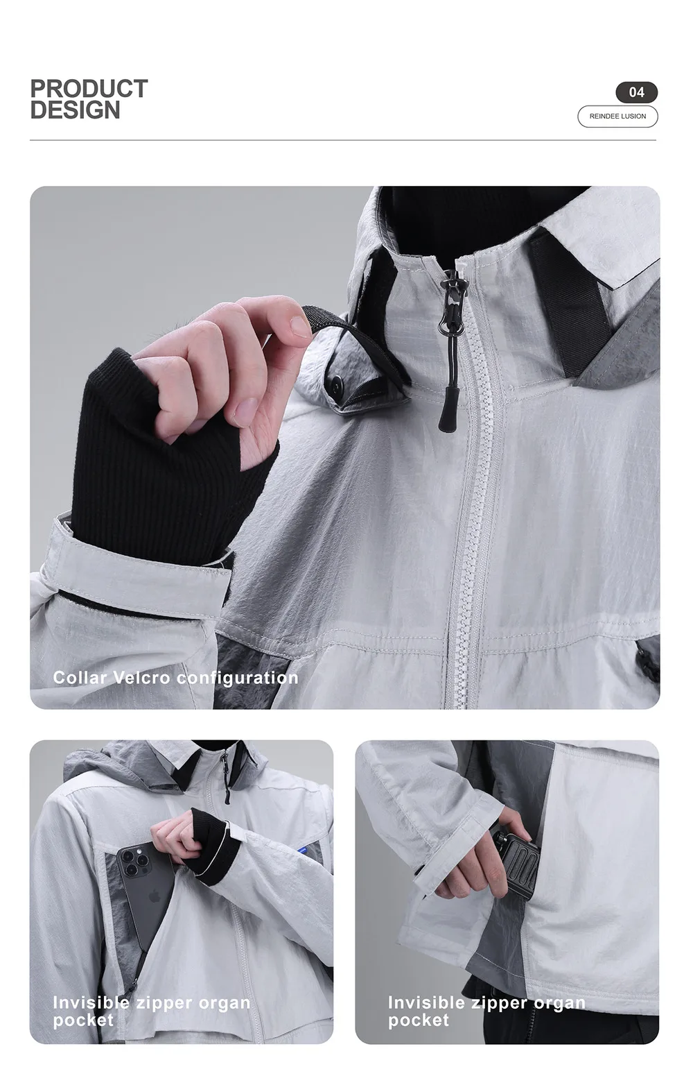 Reindee Lusion 23ss Light breathable UV protection jacket high collar shape adjustable hood techwear gorpcore