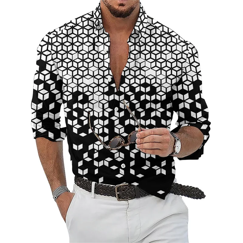 Geometric 3D printed shirt Skin-friendly breathable men's casual shirt five-color plus size men's street fashion wear