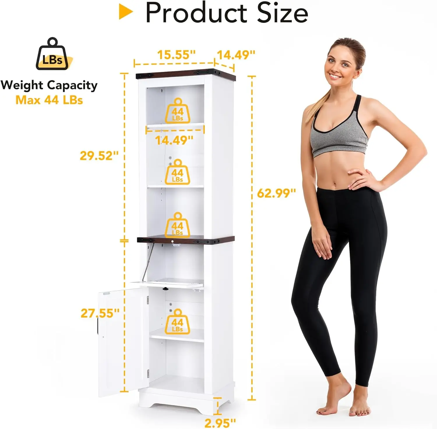 63 Inch Tall Bathroom Cabinet, Wood Storage Cabinets with 5 Shelves & Drawers, Space Saving Organizer, Slim Tall Cabinet