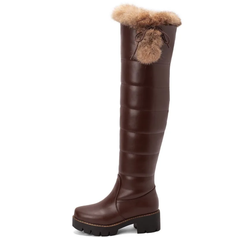 Plush Women's Snow Boots Winter Shoes Waterproof Warm Thick Fur Over the Knee High Boot Ladies Black Brown Brand Rain Shoes women snow boots