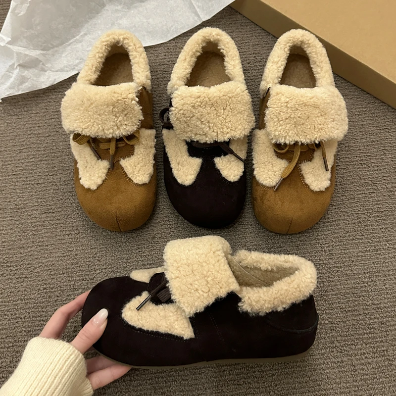 Women Flats Fur Shoes Suede Casual Sport Shoes Fashion Loafers Short Plush Woman Sneakers 2025 Trend New Winter Warm Botas Mujer