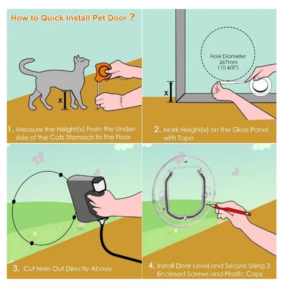 Cats Door for Puppy Dog Door 4 Ways Lock Lockable Acrylic Noise Reduction Pet for Puppy