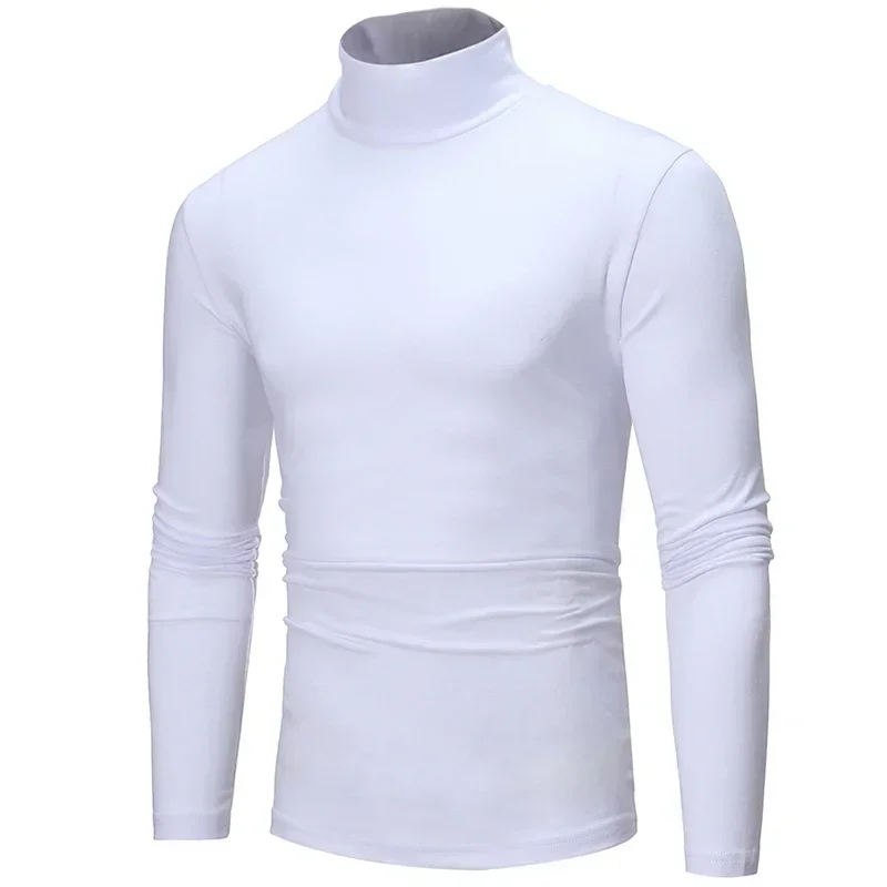 Autum Winter Men's Underwear Casual Turtleneck Long Sleeve Tops Pullover T-Shirt Elastic Clothing Basic Solid Color Sweatwear