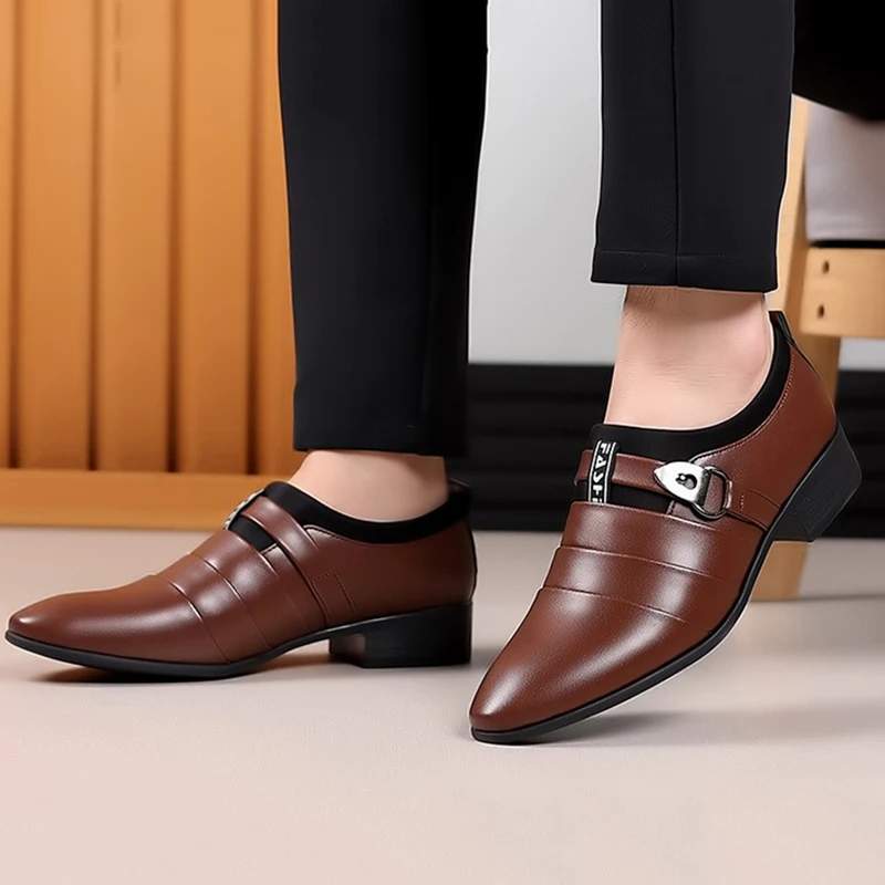 Men Leather Pointed-Toe Party Business Casual Loafer