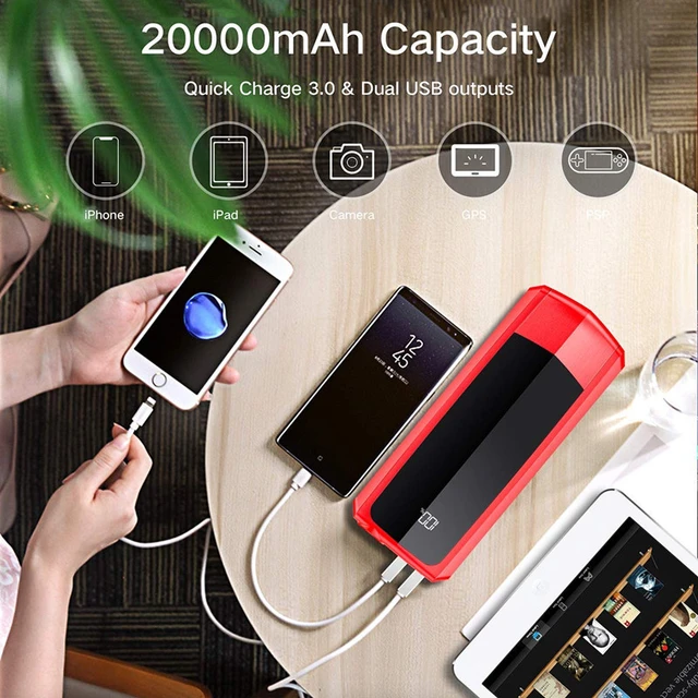 Audew 20000mAh Car Jump Starter Power Bank Emergency Battery Charger Car  Quick Start Booster LCD Power Display Starting Device - AliExpress