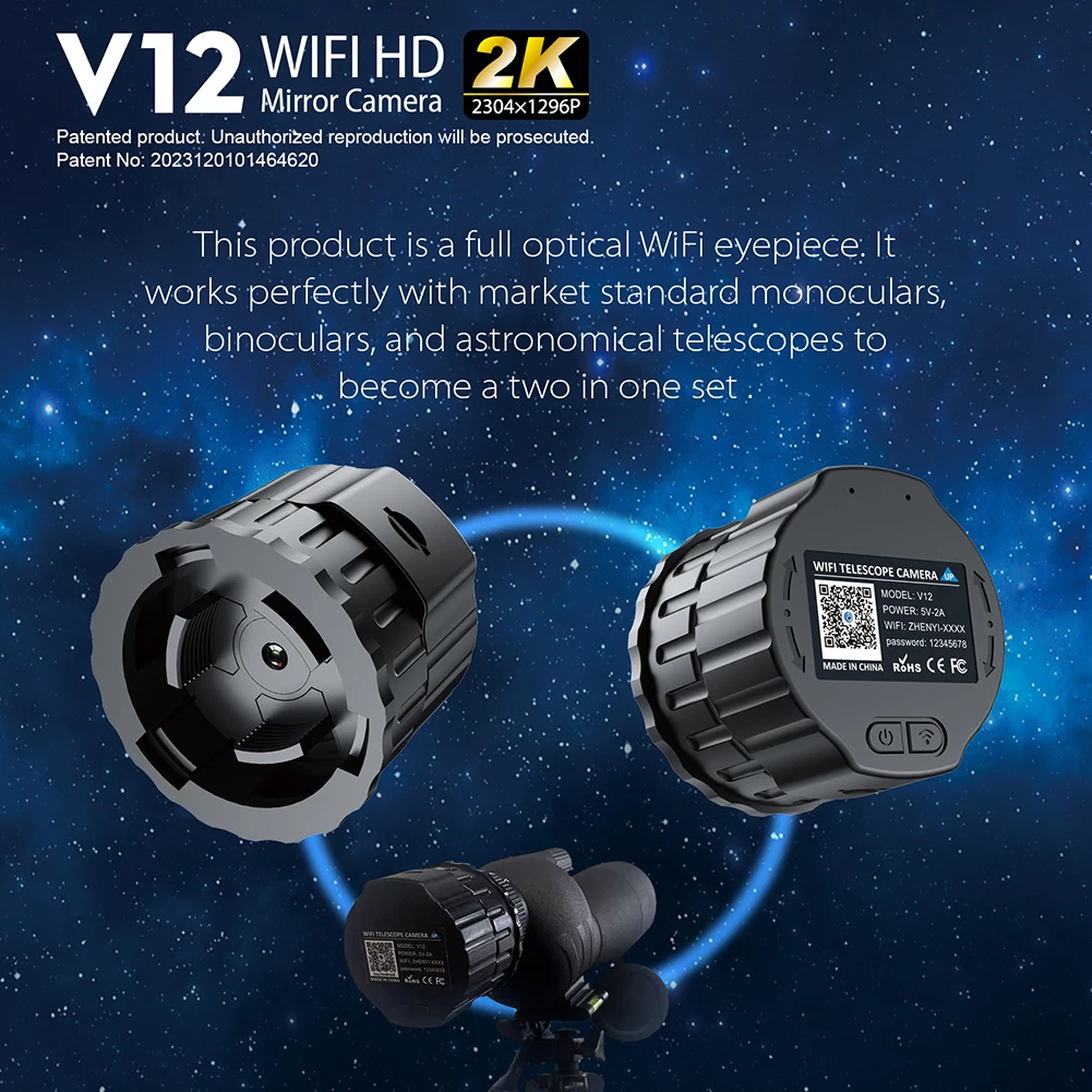 4 Million Pixel HD WiFi Electronic Eyepieces for 25mm-50mm Scopes WiFi Telescope Eyepiece Camera Portable Spotting Scope Camera 3