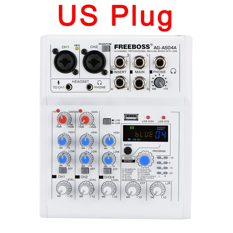 FREEBOSS AG-AS04A 4チャンネルミキサー Freeboss Audio Mixer 4 Channel Mini Sound Mixing Table