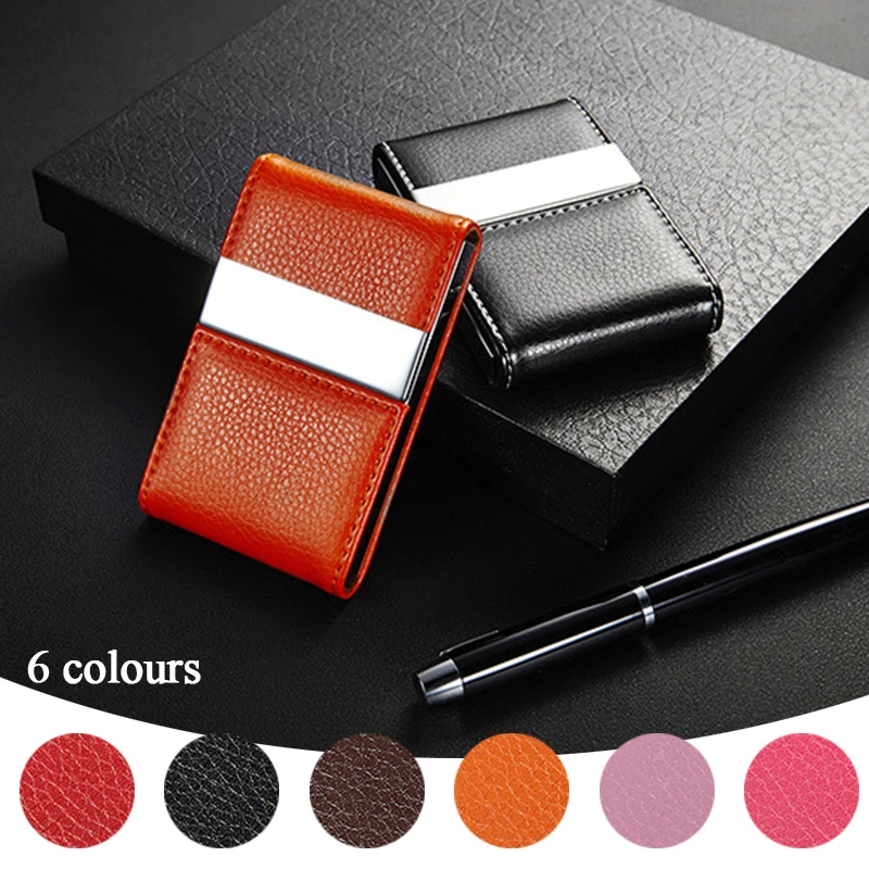 

Fashion PU Leather Business Card Holder with Magnetic Buckle Slim Pocket Name Card Holder Stainless Steel Credit Card ID Case