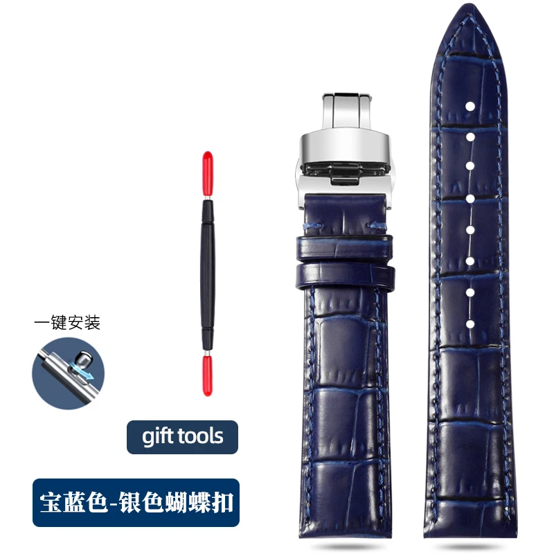 Genuine Dark Blue Leather Unisex Watch Strap - Multiple Width Options