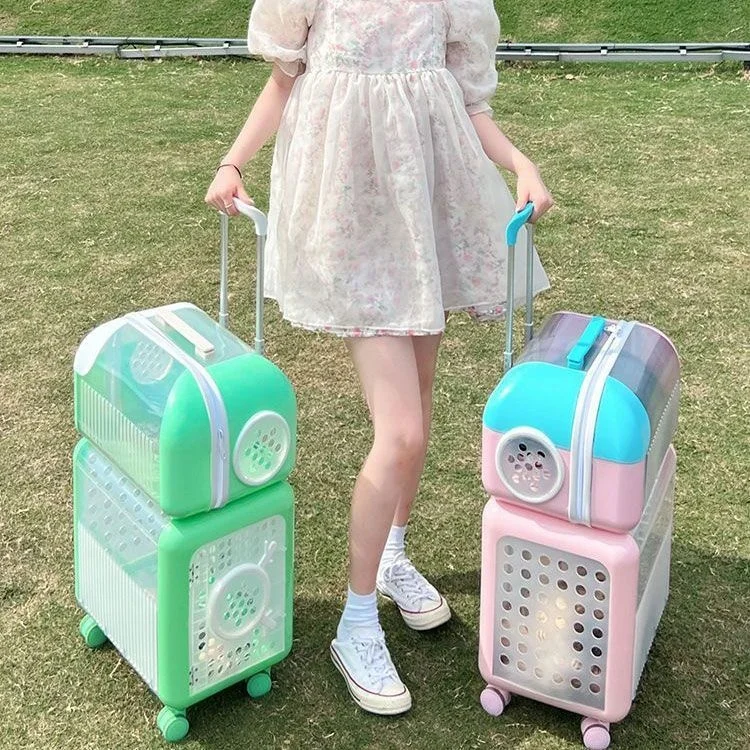 

Pet Trolley Case Four Wheel Silent Pet Suitcase Outdoors Cat Small Dog Bag General Pet Box Cat Carrier Removable Double Layer