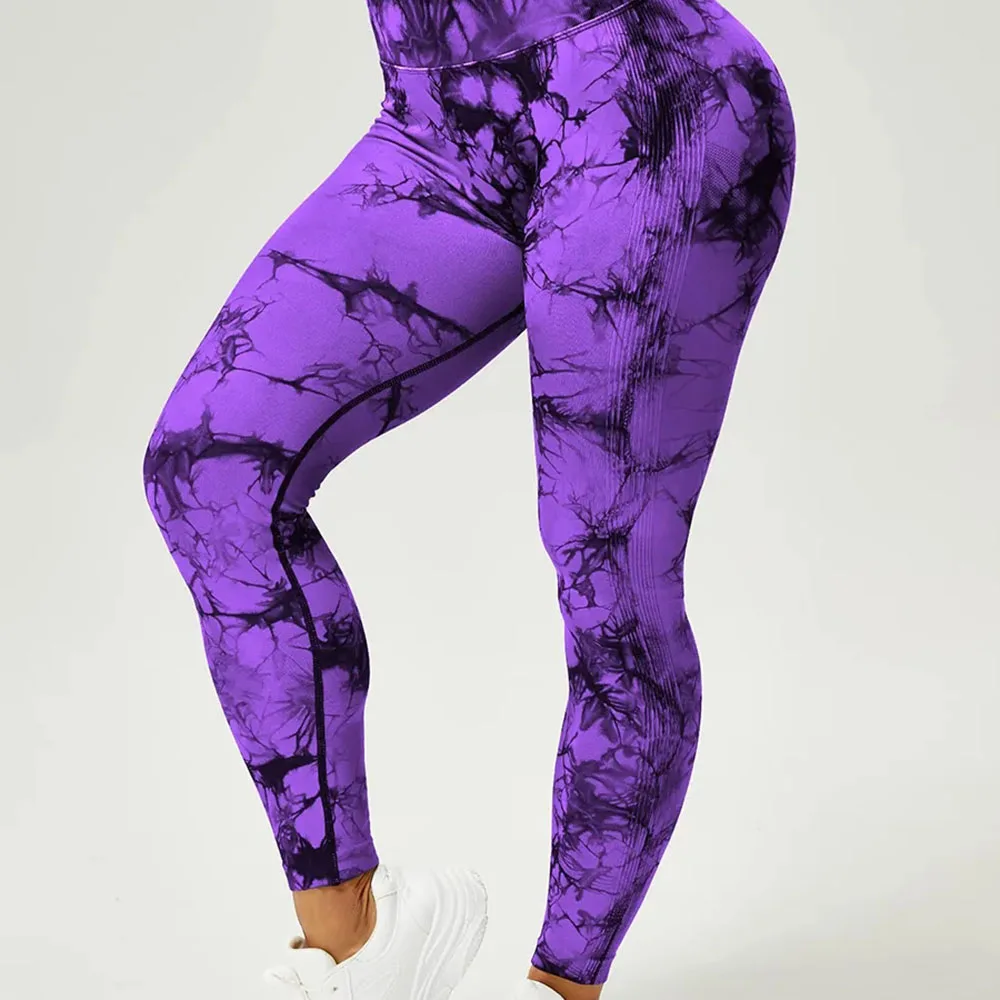Seamless Tie Dye Yoga Leggings para Mulheres, Scrunch, Cintura Alta, Push Up Gym Meias, Controle de barriga, Treino, Esporte, Fitness, Senhoras