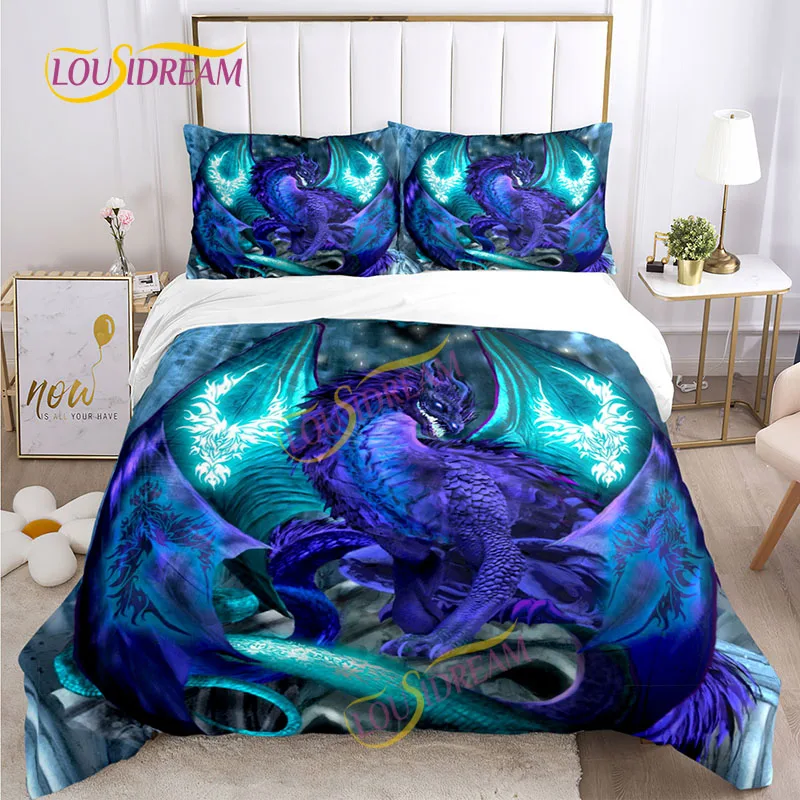 AnimalPrintDragonDuvetSetthreepieceSatinSheetSetBeddingSet