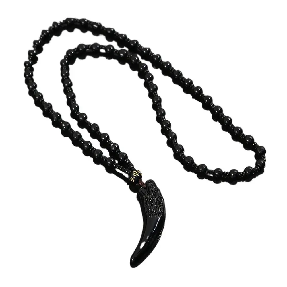 Jade Wolf Tooth Pendant Temperament Small Bead Couple Chinese Style Necklace Fashion Jewelry Girl Necklace Men
