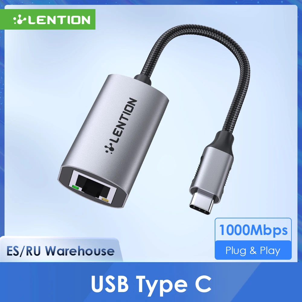 

Адаптер Ethernet Lention с USB C на гигабитный Ethernet RJ45 Тип C гигабитный 1000 м LAN MacBook Pro Air iPad windows LAN сеть Ethernet концентратор