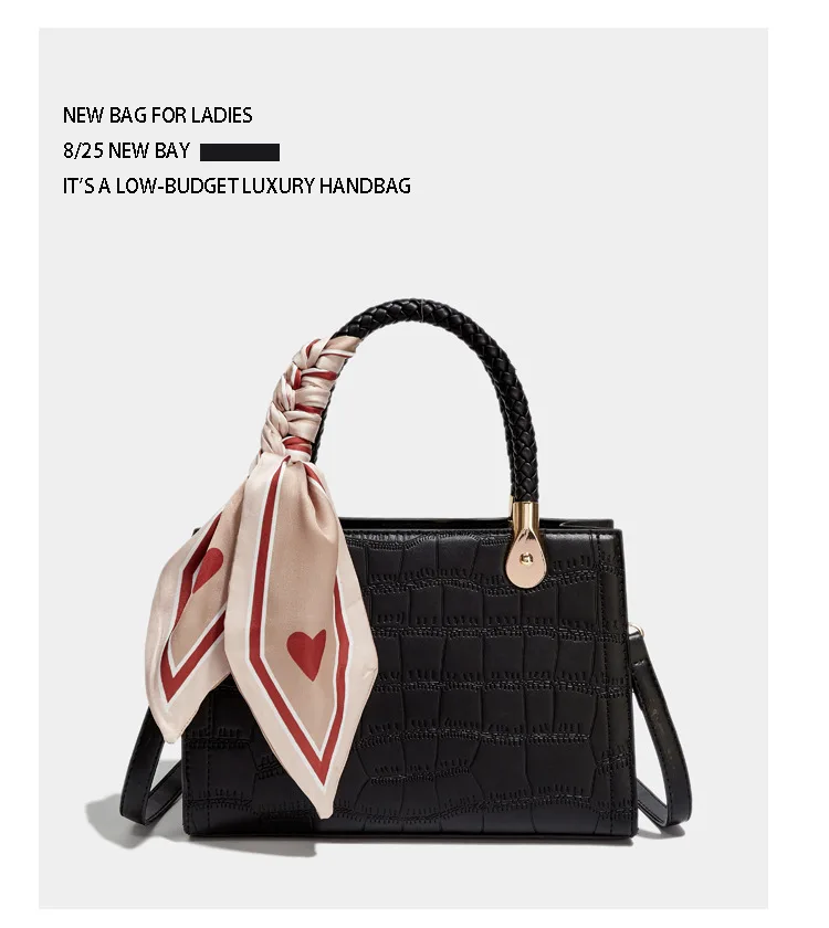 Jenny&Dave Italian Elegant Textured Handbag Party Casual Bag Fashion Ladies Vintage Square Leather Handbag Women With Silk Scarf