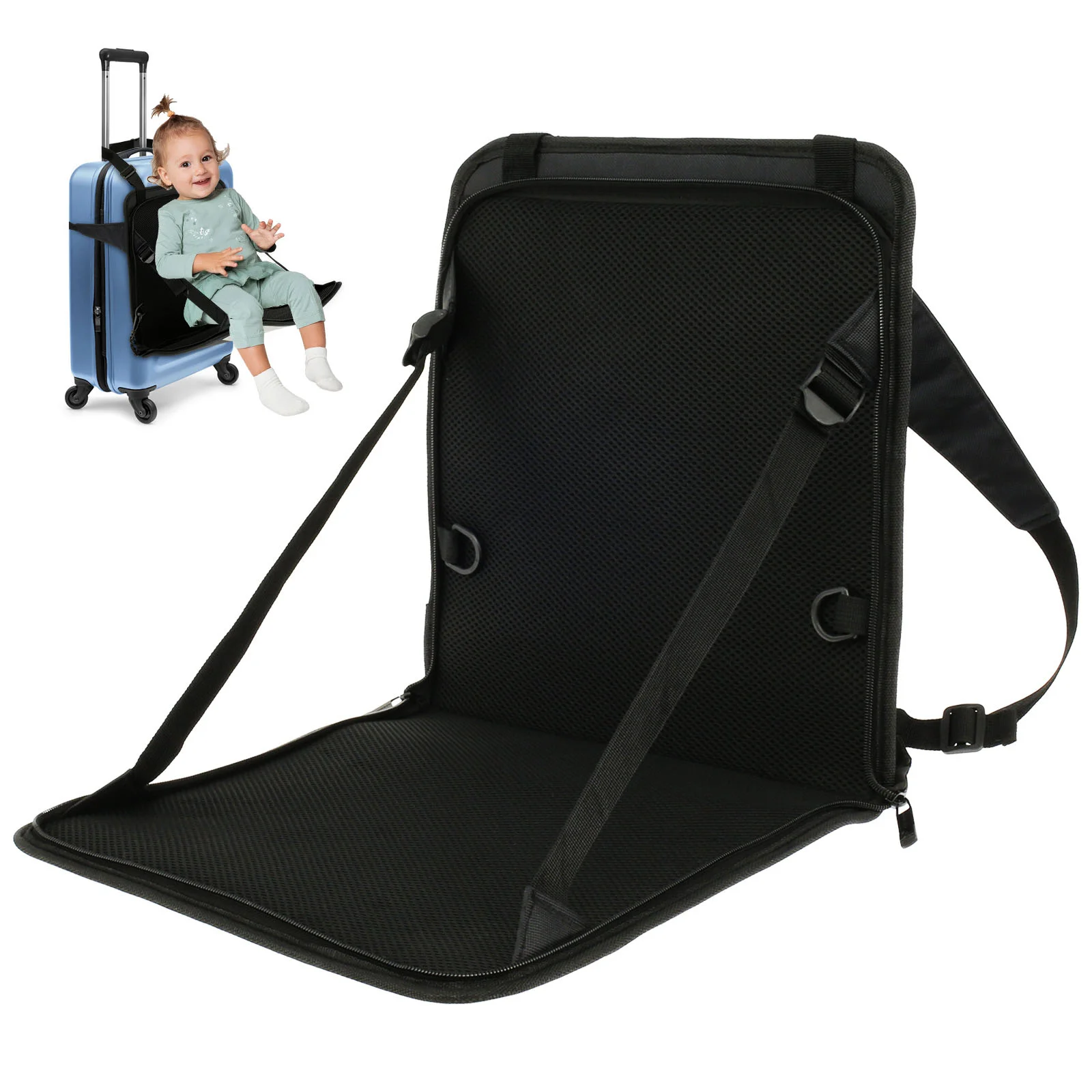 Kids Travel Seat with Seat Belt,Travel Child Carrier For Luggage Trolley,Portable Folding Kids Nonslip Toddler Carrier