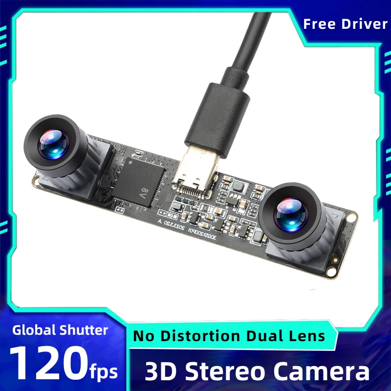 Vue de face de la caméra USB 3.8MP Global Shutter 120fps pour Sécurité et Surveillance avec connecteur USB