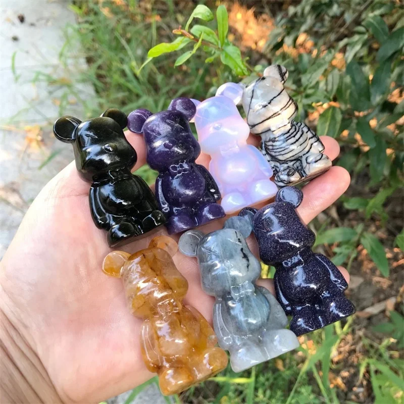 

5.5cm Natural Crystal Stone Cartoon Bear Carved Ornaments Handmake Crystal Crafts Figurine Home Decor Collect Gifts 1pc