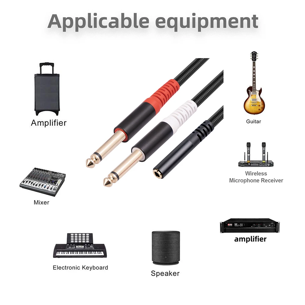 잭 3.5mm-더블 6.5mm Aux TRS 케이블 아이팟 스피커용 듀얼 6.35mm Aux 코드, 남성 모노 6.5 잭-스테레오 3.5 잭 오디오 케이블