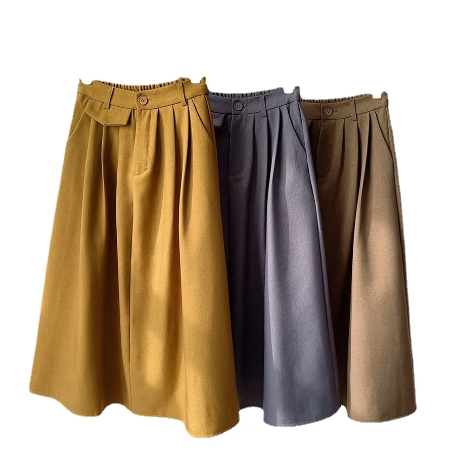 French Elegant Pleated Skirt Women's Autumn and Winter New Retro High Waist Cover Crotch Mid-length A-line Umbrella Suit Skirt 2023 new belt for men and women couples business office leather waist cover high quality leisure travel alloy needle buckle belt