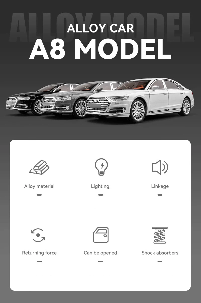 Audi A8 Lüks 1:24 Ölçekli Model Araba 