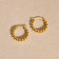 Circle Twisted Rope Hoops, Women's Huggie Earring, Stainless Steel Jewelry Waterproof 1