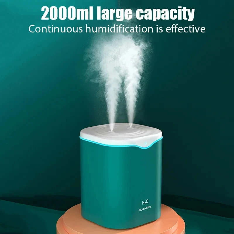 HOMEFISH 2000ML USB 쿨 미스트 가습기 더블 스프레이 포트 에센셜 오일 아로마테라피 정화기(홈 오피스용)