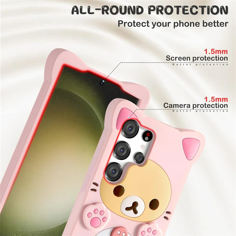 Cute Cartoon Bear Kawaii Soft Silicone Case for Samsung Galaxy S23 S24 thumbnail 2