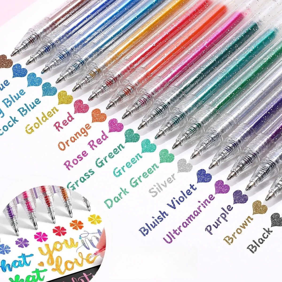 Set De 18 Bolígrafos De Gel Con Purpurina Arcoíris – Efecto Degradado Multicolor, Neón Fluorescente Y Pastel, Regalo Para Niños 4-12 Años