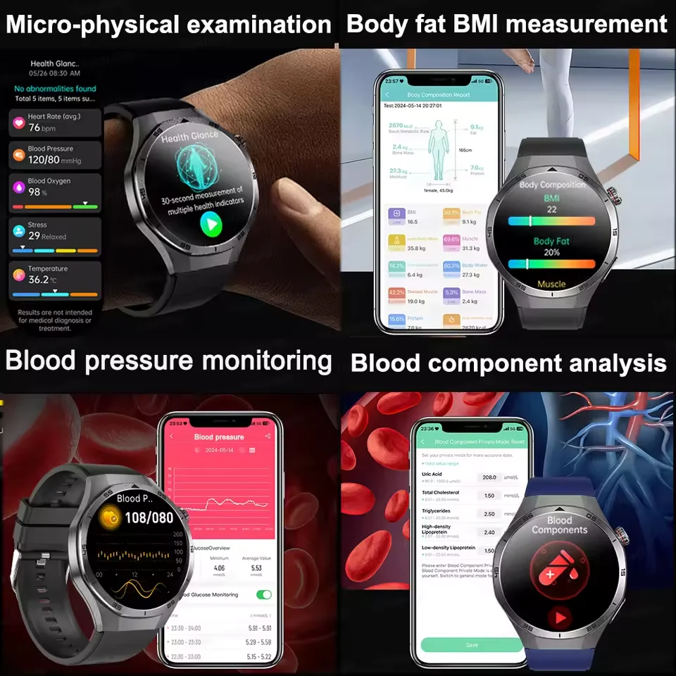 For HUAWEI Laser Diagnosis Uric Acid Blood Fat Physiotherapy Smart Watch Men Body Fat Blood pressure ECG+PPG Pulse Health Watchs 3