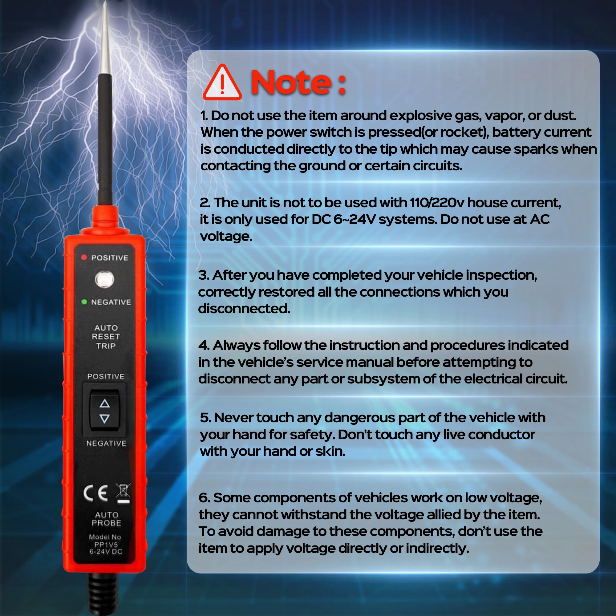 Auto Probe PP1V5 Circuit Tester – 6–24V DC Probe for Auto Electrical Diagnostics