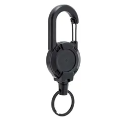 Rugged Retractable Keychain with Steel Wire and Carabiner Clip (Black)