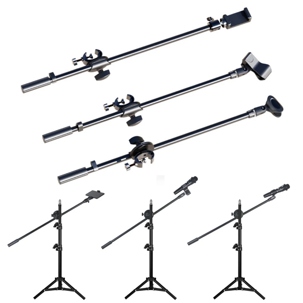 55CM Rotating Microphone Stand Crossbar Arms Mic Clip Phone Holder Extension Bracket Designed 3/