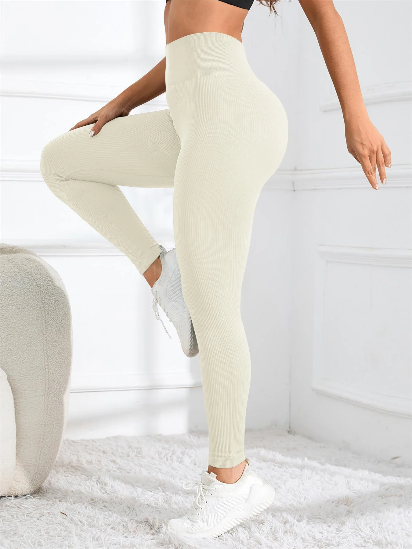 High Waisted Seamless Yoga Leggings, Ribbed Sportswear Tights, Fitness Apparel for Women, Gym and Casual Wear For Fall & Winter Sports & Entertainment