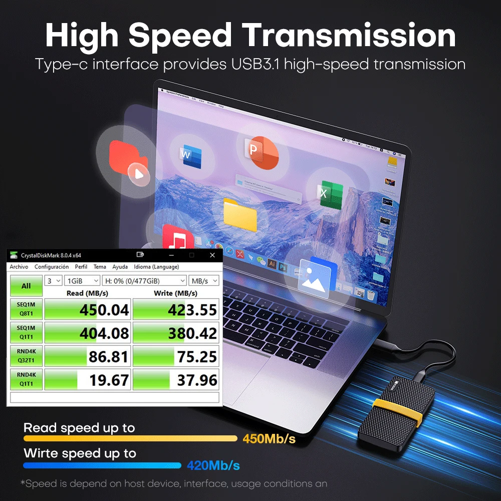 코닥 외장 하드 드라이브 1TB 휴대용 SSD 하드 디스크 512GB 고속 외장 솔리드 스테이트 드라이브 노트북 PC용 모바일 하드 드라이브