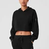 AL Black Yoga Set Muse Hoodie Muse Sweatpant Loose Comfortable Short Hooded Sweatshirt Women's Threaded Split Jogger Style Set 2