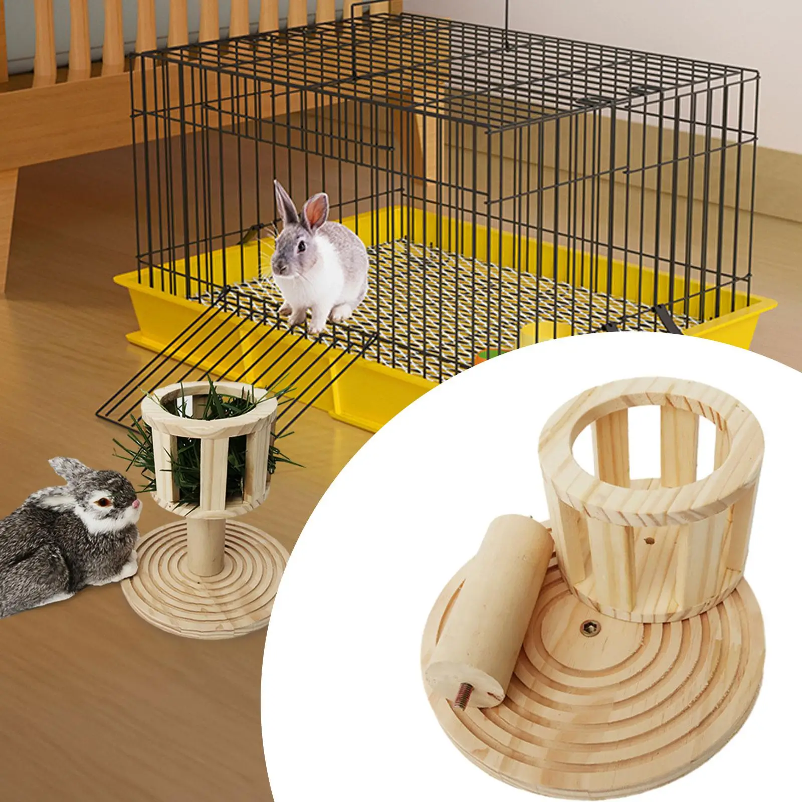 Wooden Rabbit Hay Feeder Hay Feeder Cage Accessories Grass Rack Chinchilla Hamster Bunny Hay Manger Food Dispenser Hay Rack