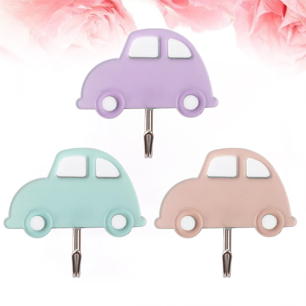 

3PCS Adhesive Wall Mounted Hooks Plastic Single Prong Hangers Home Decor for Bedroom Bathroom (Random Color)