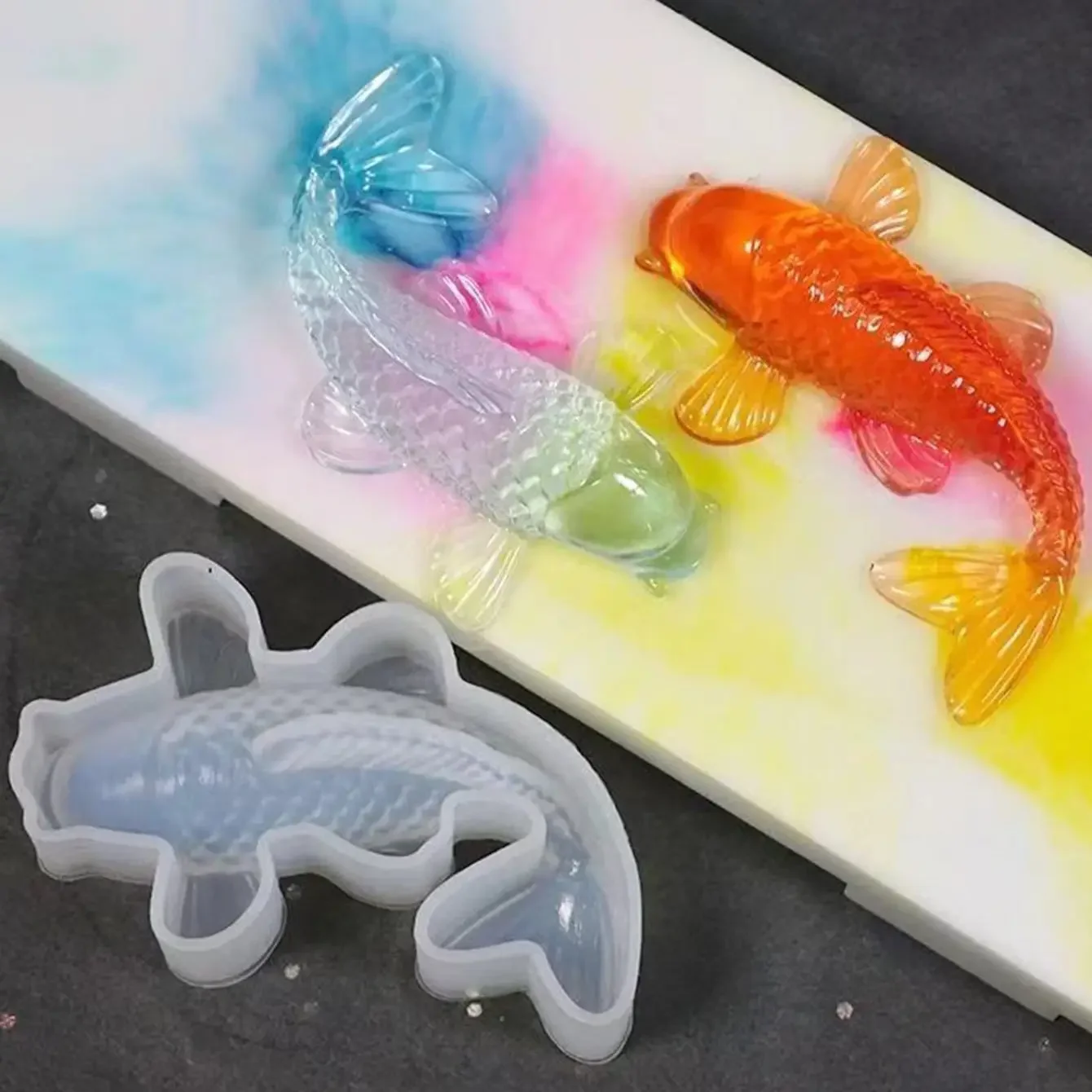Koi Fish Silicone Resin Moulds DIY Pendant Goldfish Mold Fish Tail Jewelry for Making Jewelry, Pendant Charms, Fondant Cake Deco