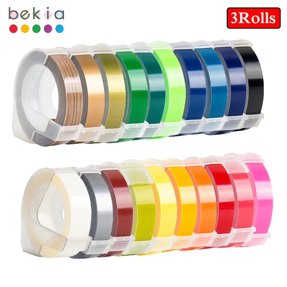 3Rolls 3D Embossing Label Tape white on Clear Transparent 9mm*3m  for DYMO 12965 1880  Label Printer and MOTEX E-101 label maker