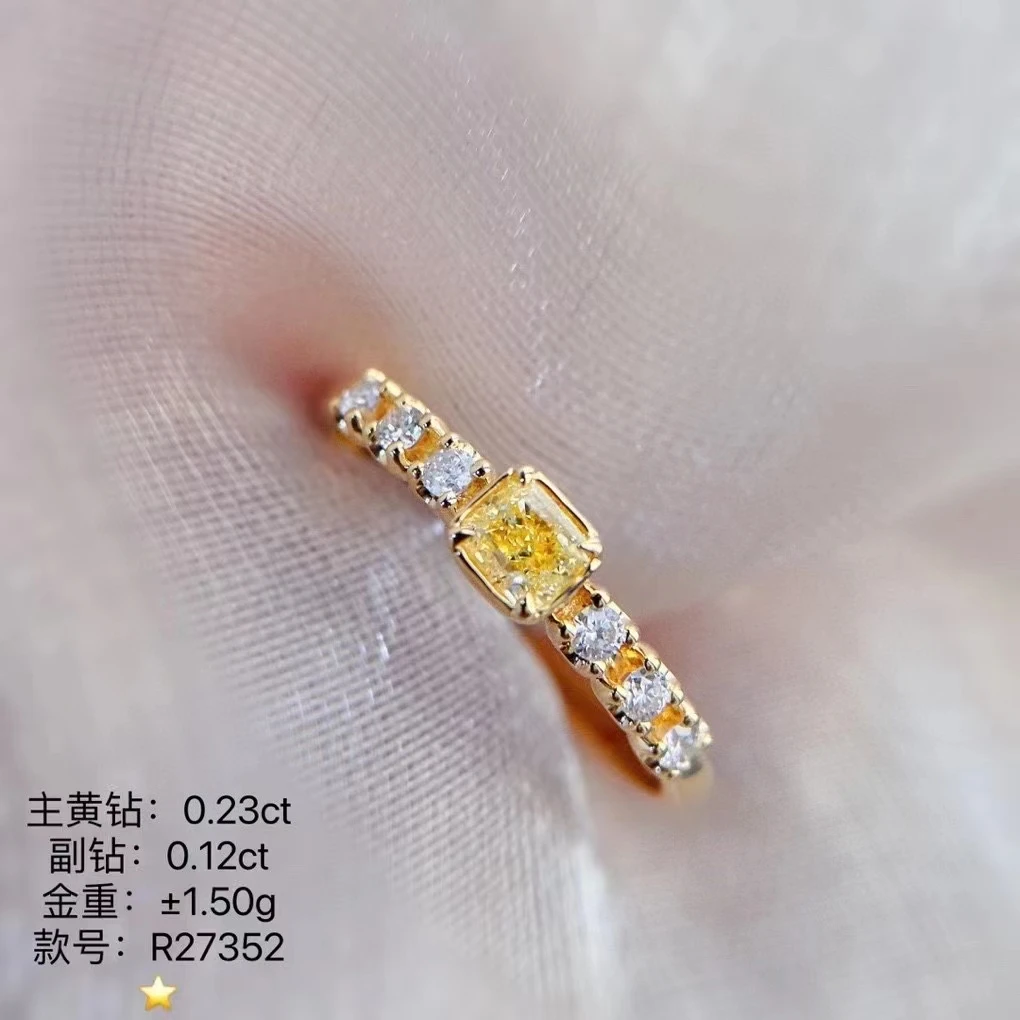 XCL fashion pure 18k gold natural yellow diamond ring jewelry lady daily wear party wedding  gift