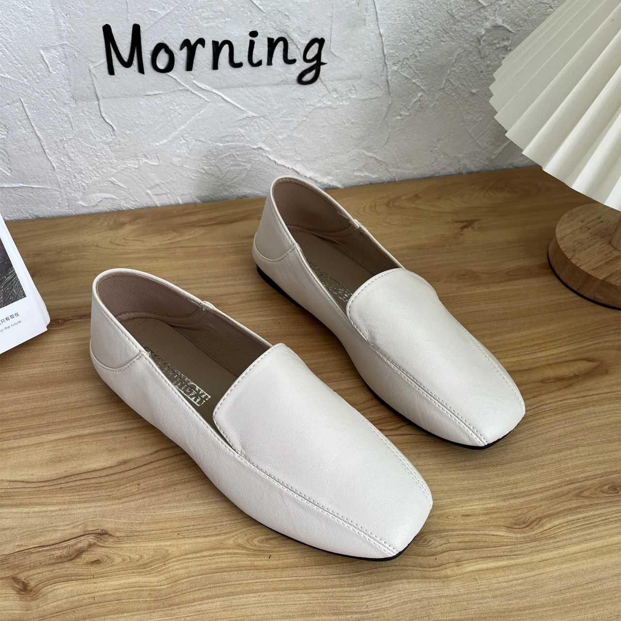 

Foot Single Shoes Female 2022 New Peas Shoes Summer Women's Shoes Flat Retro Square Head Fairy Soft Leather Grandma Shoes
