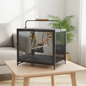 22 Inch Wrought Iron Bird Travel Carrier Cage for Parrots Conures Lovebird Cockatiel Parakeets