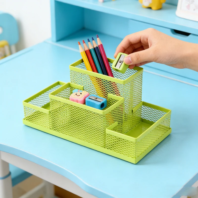 Elegant Iron Art Pen Holder Storage Box – Minimalist Square Desktop Organizer