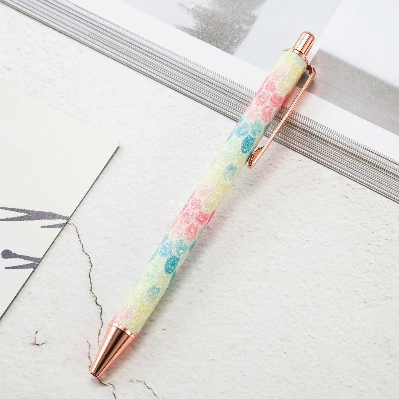 1-teiliger Kugelschreiber aus Roségold und Metall für Schreibwaren – Detail 9