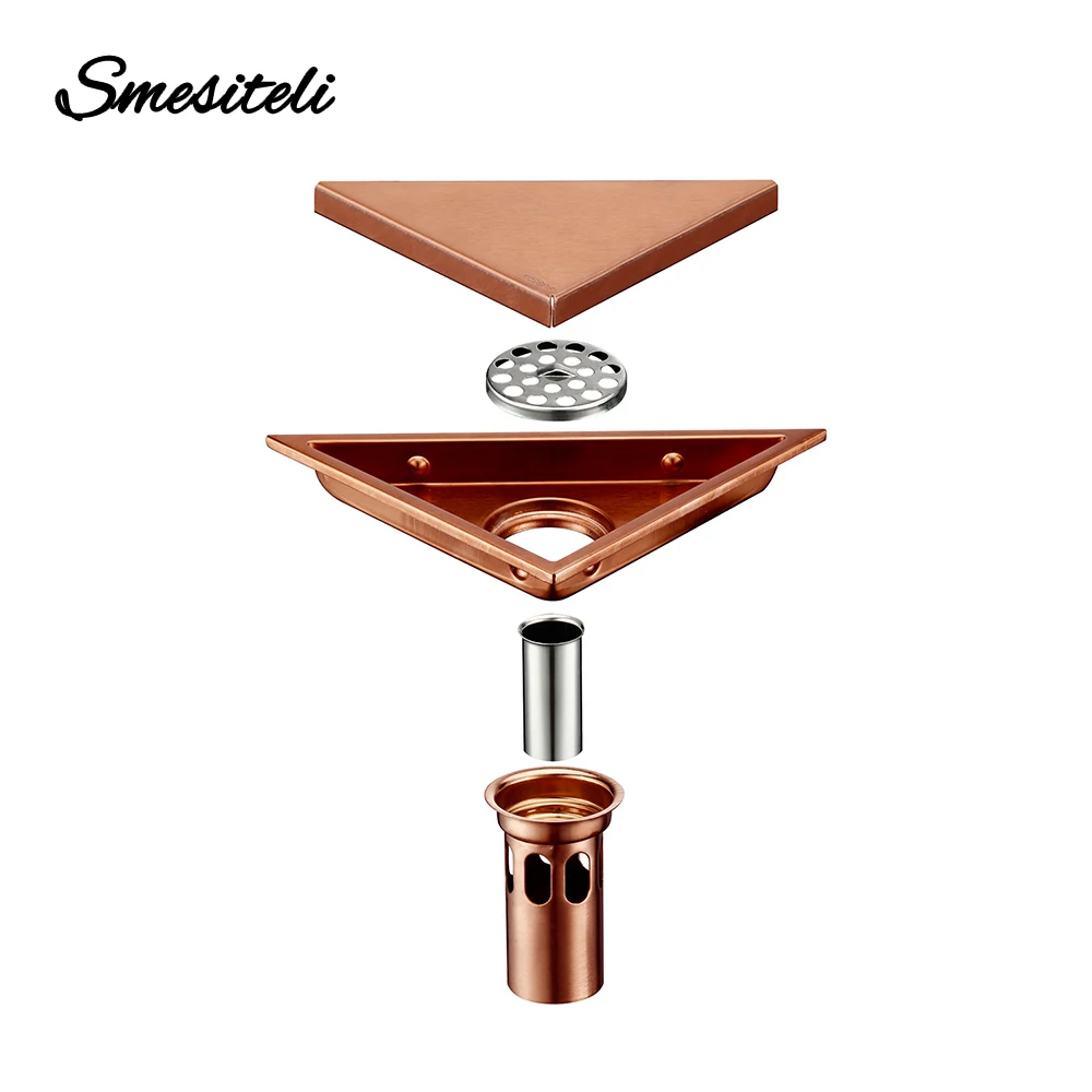 Lue's House Rose Gold Bathroom Hidden Type Sink Drains Triangle Tile Insert Floor Drain Stainless Steel Shower Drain 232*117mm - Image 1