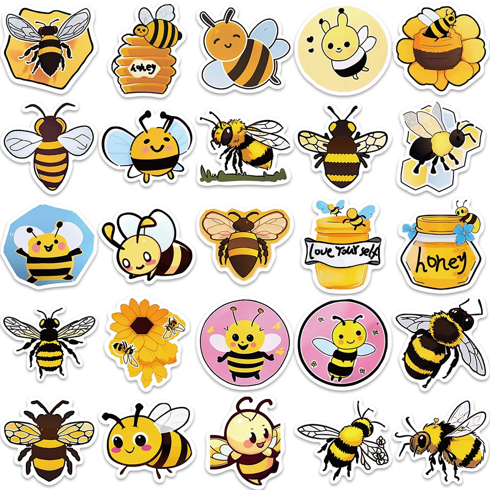 10/30/50PCS Cartoon Bee Stickers Cute Decals DIY Skateboard Phone Bike fridge Waterproof Suitcase PVC Graffiti Sticker Funny Toy