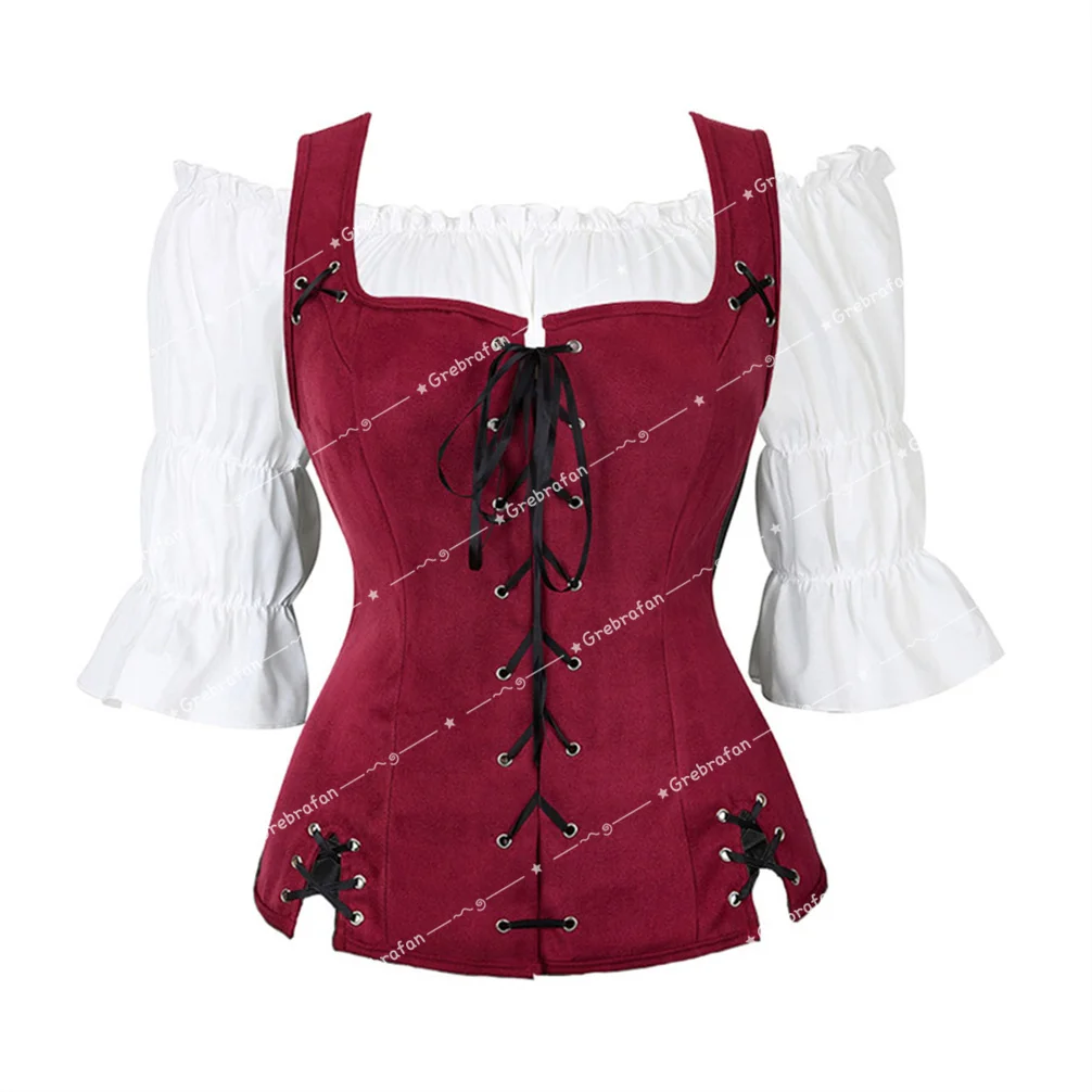 

Steampunk Corset Bustiers with Pirate Shirt Vintage Corsets Basque Vest Viking Costume Renaissance Bustiers Corsage Halloween