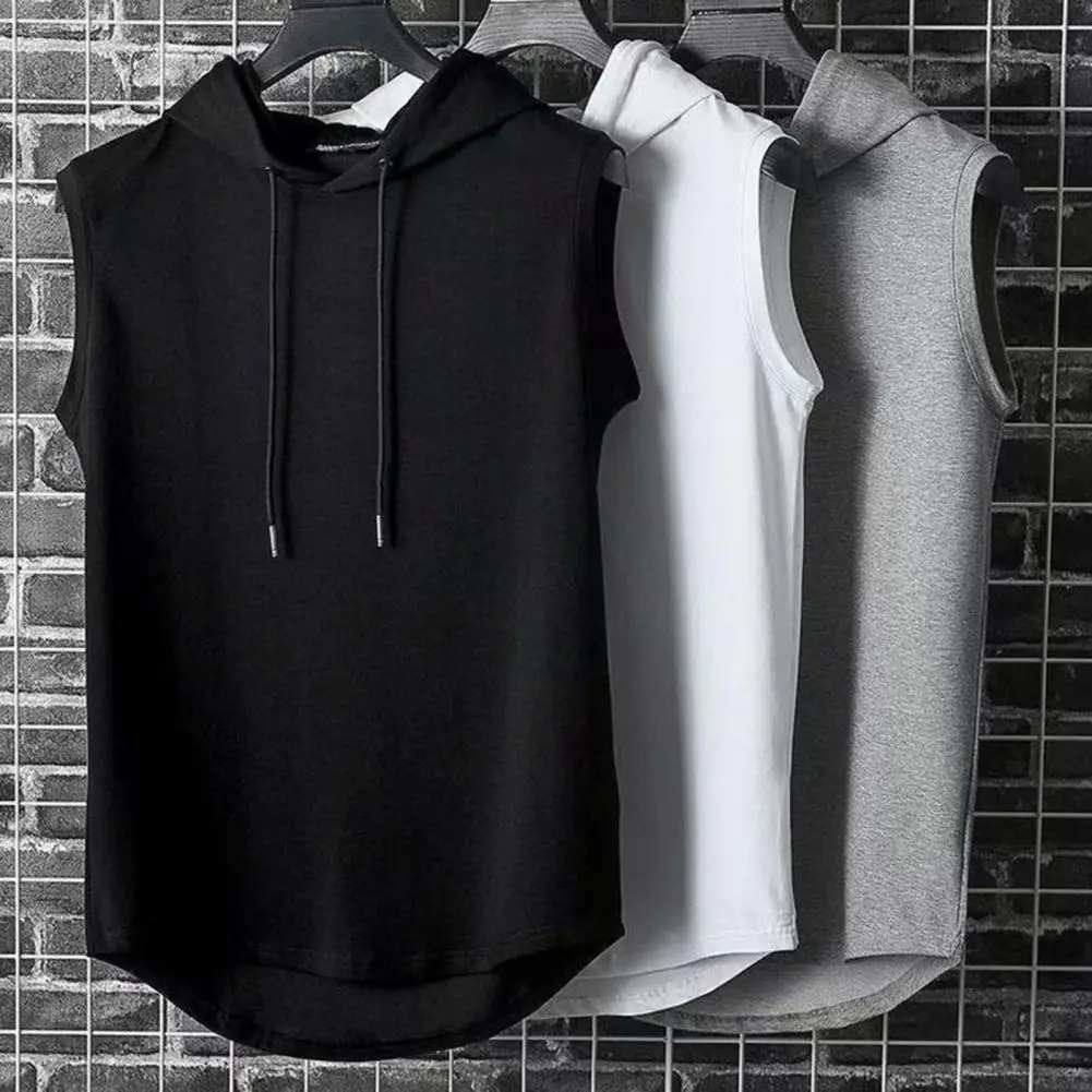 

Solid Color New Men's Tank Tops Vest Sleeveless Tees For Male Hooded Man Vests Tops Hip Hop Men Tank Top T shirt ﻿